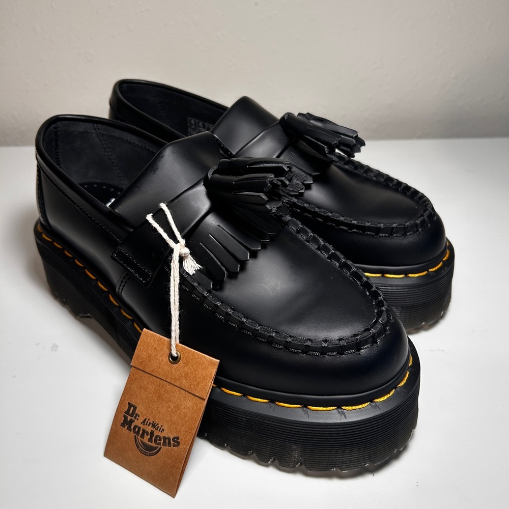 Dr. Martens Black Platform Loafers with Tassels Adrian Brand New